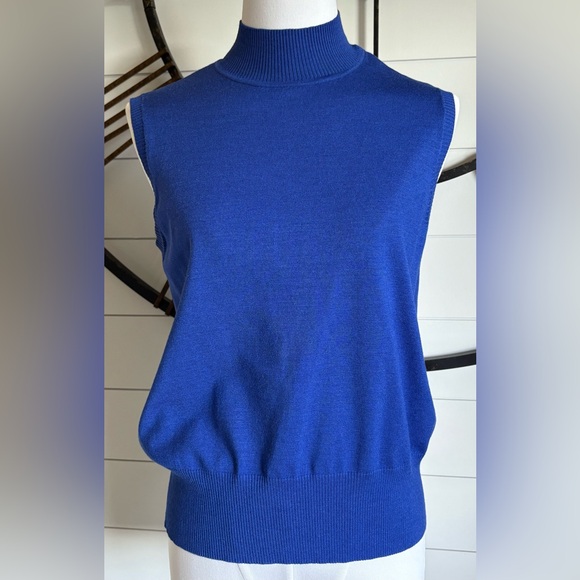Judith Hart Collection’s Vibrant Blue Sleeveless Mock Neck Silk Blend Sweater - Picture 1 of 7